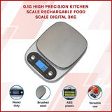 0.1g High Precision Kitchen Scale Rechargable Food Scale Digital 3KG - Side View