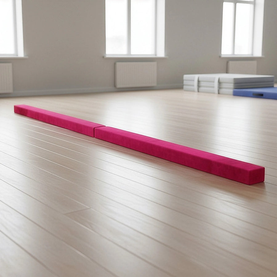 2.2m Gymnastics Folding Balance Beam Pink Synthetic Suede