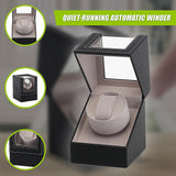 Automatic Watch Winder Display Box Case Motor Rotation Storage PU Leather - Low Angle