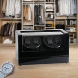 Automatic Quad Watch Winder Wood Display Box Case Motor Rotation Storage - Rear View