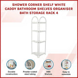 Shower Corner Shelf White Caddy Bathroom Shelves Organiser Bath Storage Rack 4 - Side View