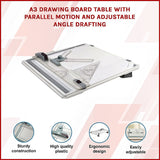 A3 Drawing Board Table with Parallel Motion and Adjustable Angle Drafting - Front View