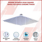 300mm Shower Head Square 304SS Polished Chrome Finish - Side View