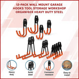 12-Pack Wall Mount Garage Hooks Tool Storage Workshop Organiser Heavy Duty Steel - Side View