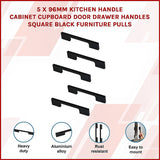 5 x 96mm Kitchen Handle Cabinet Cupboard Door Drawer Handles square Black furniture pulls - Side View