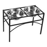 Dual Elevated Raised Pet Dog Puppy Feeder Bowl Stainless Steel Food Water Stand - Top-Down View