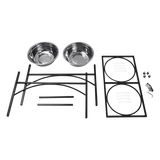 Dual Elevated Raised Pet Dog Puppy Feeder Bowl Stainless Steel Food Water Stand - 45-Degree Angle
