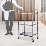 3 Tiers Food Trolley Cart Stainless Steel Utility Kitchen Dining Service - Front View