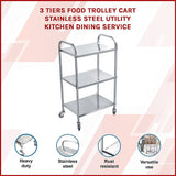 3 Tiers Food Trolley Cart Stainless Steel Utility Kitchen Dining Service - Side View