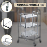 3 Tiers Food Trolley Cart Stainless Steel Utility Kitchen Dining Service - Low Angle