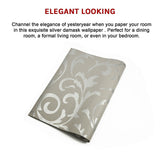 Wallpaper Silver Flower Pattern Non-woven Wall Paper Roll - Low Angle