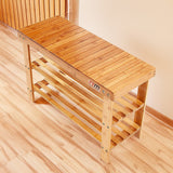 3 Tier Shoe Rack Bamboo Wooden Storage Shelf Stand Bench Cabinet Organiser - Rear View