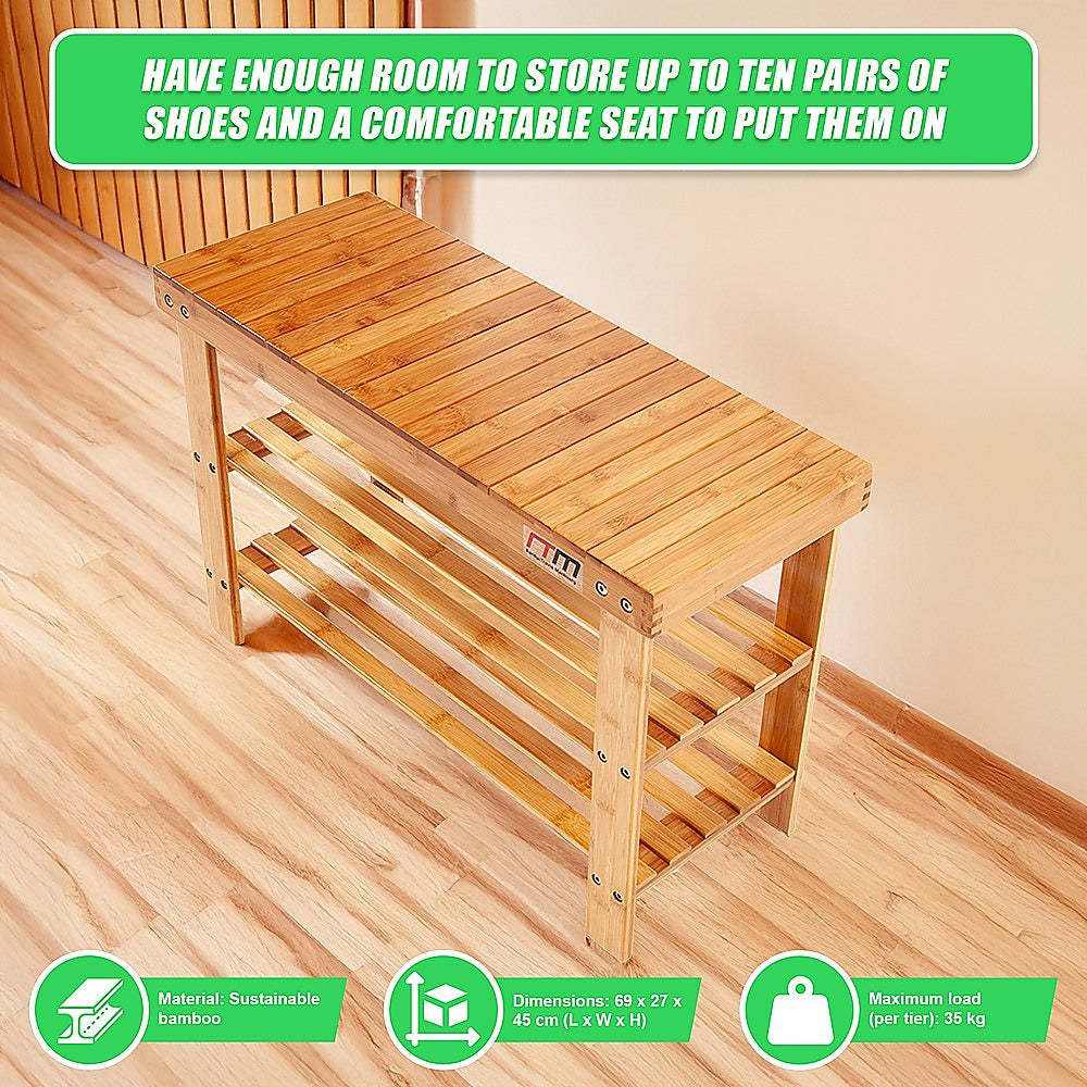 3 Tier Shoe Rack Bamboo Wooden Storage Shelf Stand Bench Cabinet Organiser
