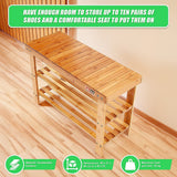 3 Tier Shoe Rack Bamboo Wooden Storage Shelf Stand Bench Cabinet Organiser - Extra Image