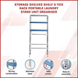 Storage Shelves Shelf 3 Tier Rack Portable Laundry Stand Unit Organiser - Side View