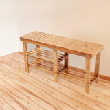 Bamboo Shoe Rack Wooden Bench Storage Organiser Cabinet Holder Stool - Rear View