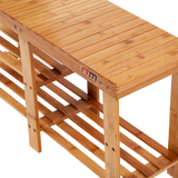 Bamboo Shoe Rack Wooden Bench Storage Organiser Cabinet Holder Stool - Close-Up Angle