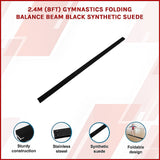 2.4m (8FT) Gymnastics Folding Balance Beam Black Synthetic Suede - Side View