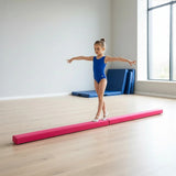 2.4m (8FT) Gymnastics Folding Balance Beam Pink Synthetic Suede - 45-Degree Angle