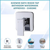 Shower Bath Mixer Tap Bathroom WATERMARK Approved - Chrome - Side View