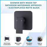 Shower Bath Mixer Tap Bathroom WATERMARK Approved - Electroplated Matte Black - Side View