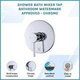 Shower Bath Mixer Tap Bathroom WATERMARK Approved - Chrome - Side View