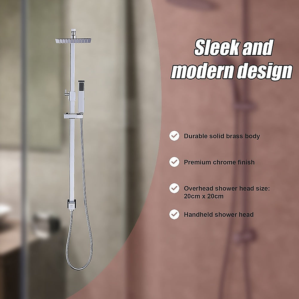 WELS 8 Rain Shower Head Set Square Dual Heads Faucet High Pressure Hand Held