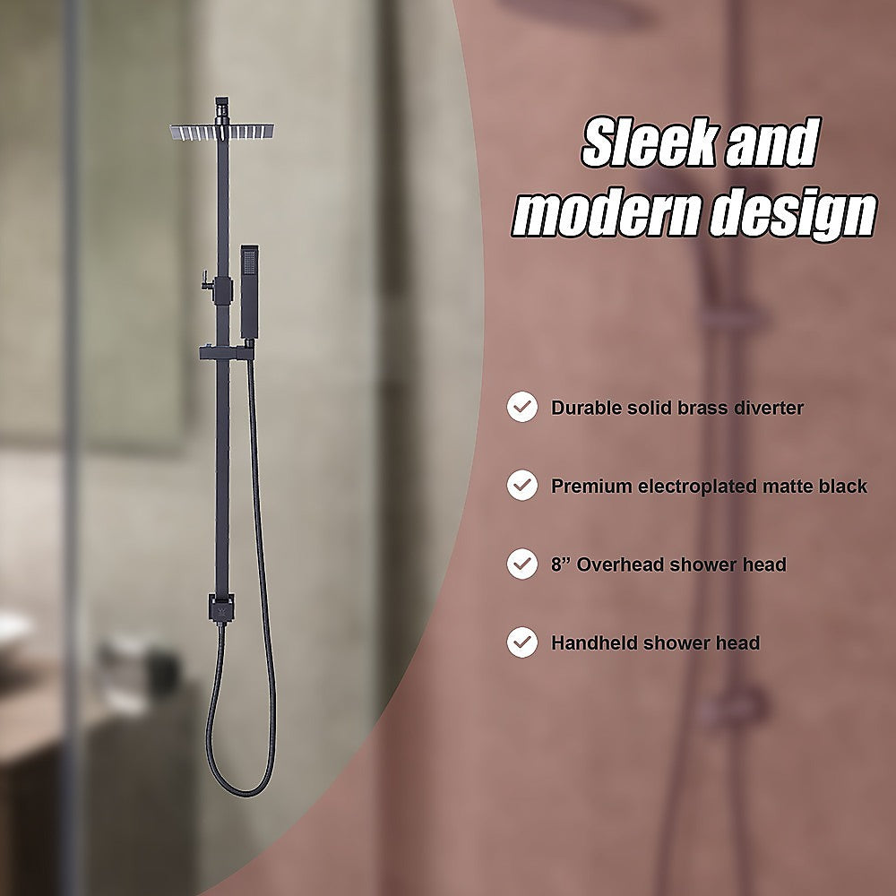WELS 8 Rain Shower Head Set Square Dual Heads Faucet High Pressure Hand Held