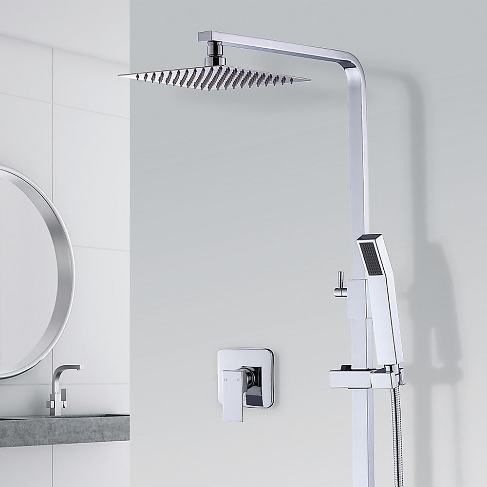 WELS 8 Rain Shower Head Set Square Dual Heads Faucet High Pressure With Mixer