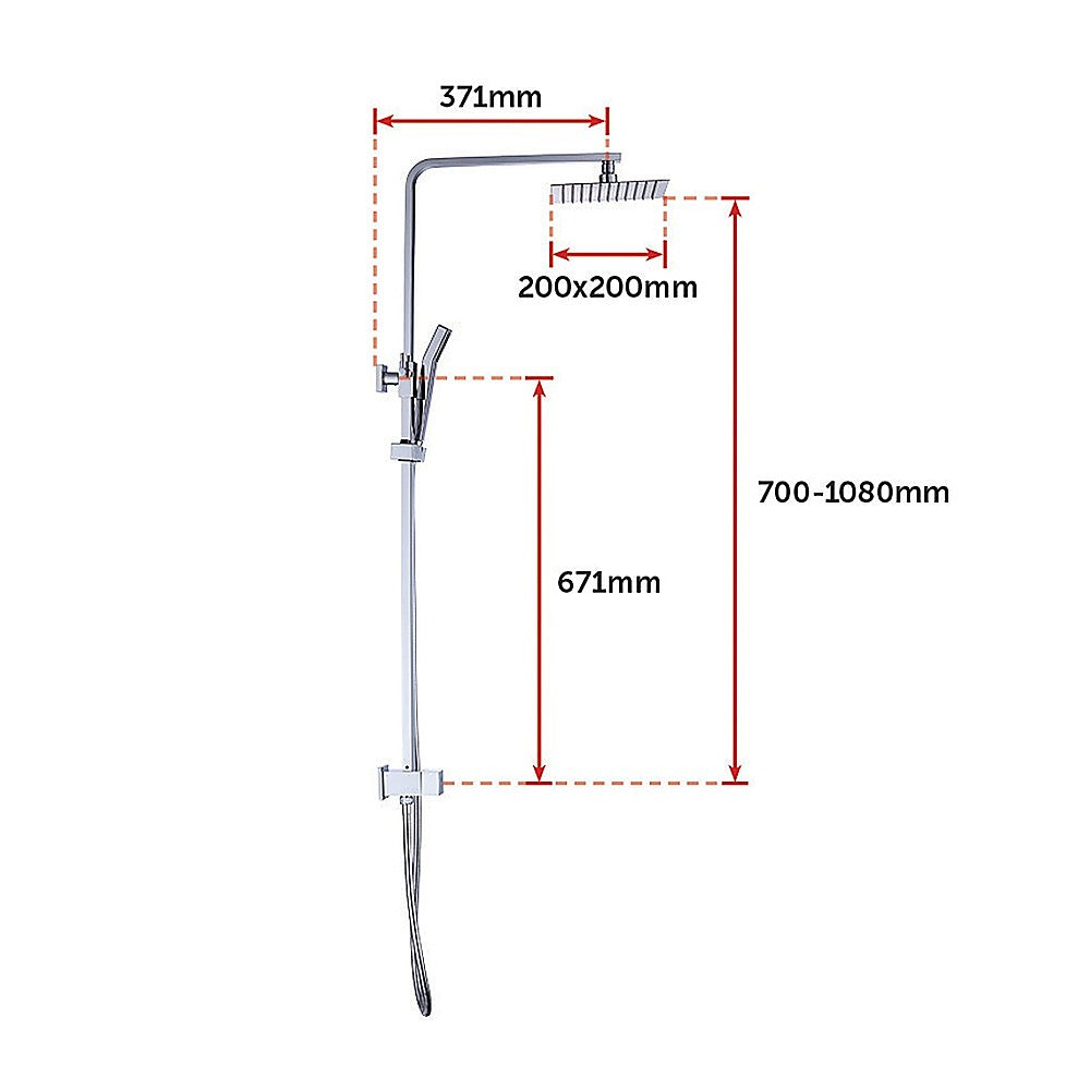 WELS 8 Rain Shower Head Set Square Dual Heads Faucet High Pressure With Mixer