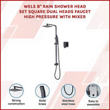 WELS 8 Rain Shower Head Set Square Dual Heads Faucet High Pressure With Mixer