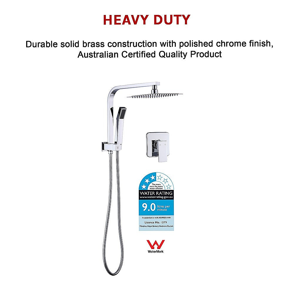 WELS 8 Rain Shower Head Set Square Dual Heads Faucet High Pressure With Mixer
