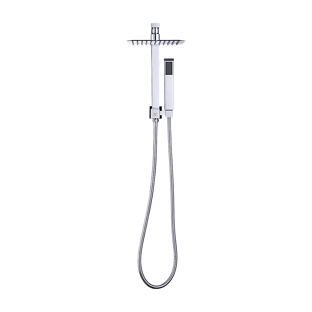 WELS 8 Rain Shower Head Set Square Dual Heads Faucet High Pressure Hand Held