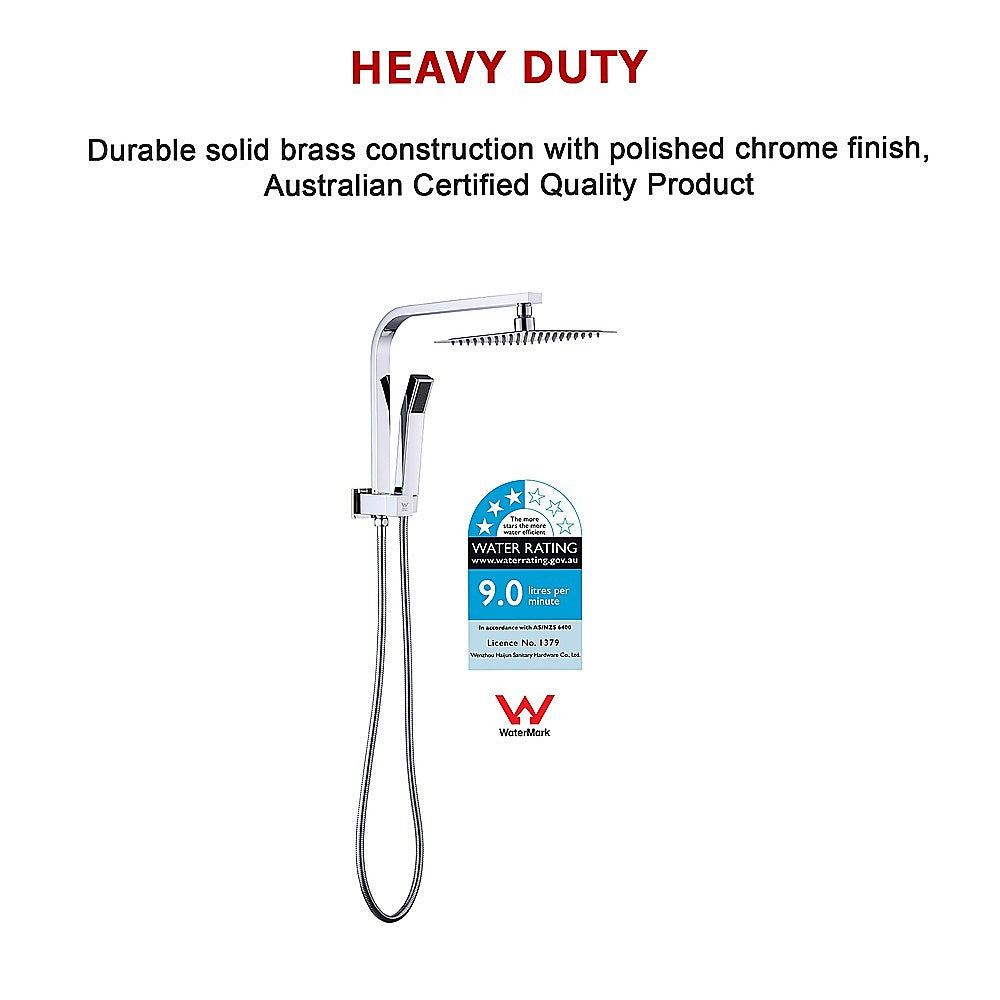 WELS 8 Rain Shower Head Set Square Dual Heads Faucet High Pressure Hand Held