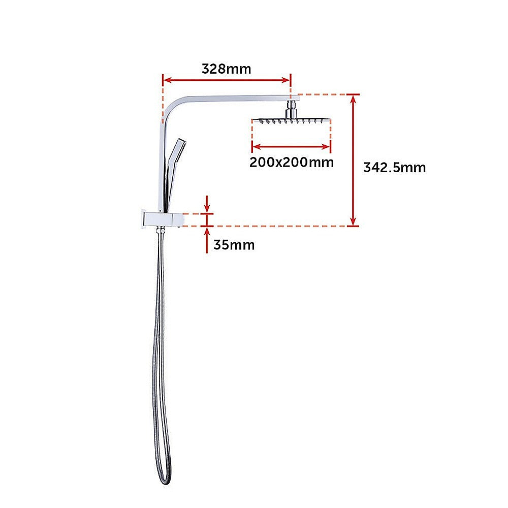 WELS 8 Rain Shower Head Set Square Dual Heads Faucet High Pressure Hand Held