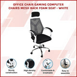 Office Chair Gaming Computer Chairs Mesh Back Foam Seat - White - Side View