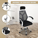 Office Chair Gaming Computer Chairs Mesh Back Foam Seat - White - Close-Up Angle