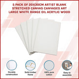 5 pack of 20x30cm Artist Blank Stretched Canvas Canvases Art Large White Range Oil Acrylic Wood - Side View
