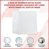 5 pack of 50x60cm Artist Blank Stretched Canvas Canvases Art Large White Range Oil Acrylic Wood - Side View