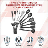 11pcs Kitchen Utensil Set Silicone Heat-Resistant Non-Stick Kitchen Utensils kit - Side View