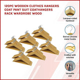 120pc Wooden Clothes Hangers Coat Pant Suit Coathangers Rack Wardrobe Wood - Side View