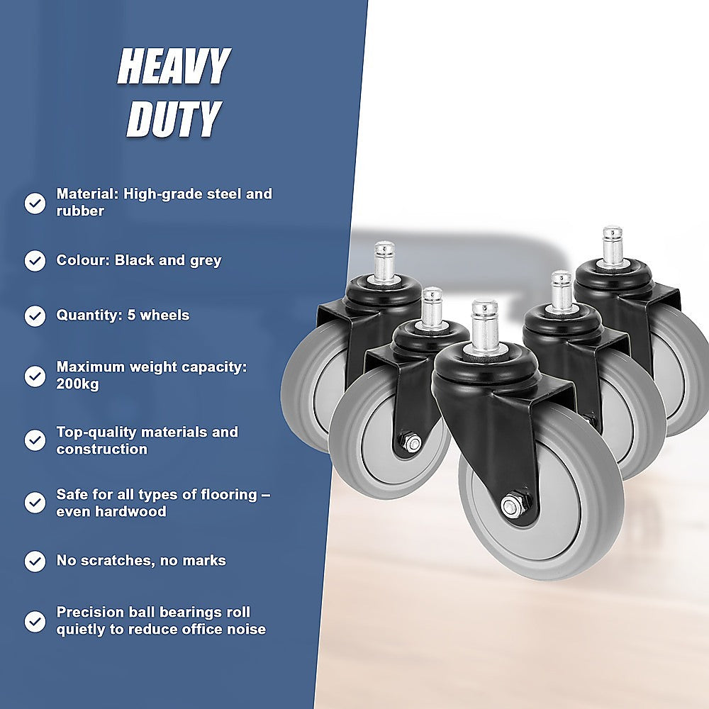 5x Office Chair Caster Wheels Set  Heavy Duty Universal Replacement for All Floors
