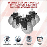 5x Office Chair Caster Wheels Set  Heavy Duty Universal Replacement for All Floors