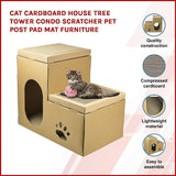 Cat Cardboard House Tree Tower Condo Scratcher Pet Post Pad Mat Furniture - Side View