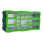 22 drawer parts storage cabinet organiser, black and green plastic
