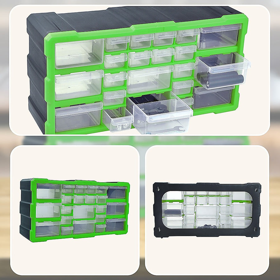 22 drawer parts storage cabinet organiser, black and green plastic, image 7