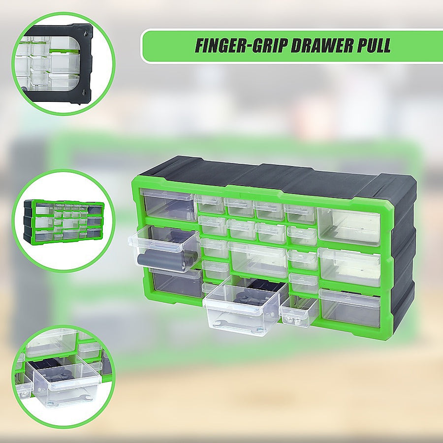 22 drawer parts storage cabinet organiser, black and green plastic, image 8