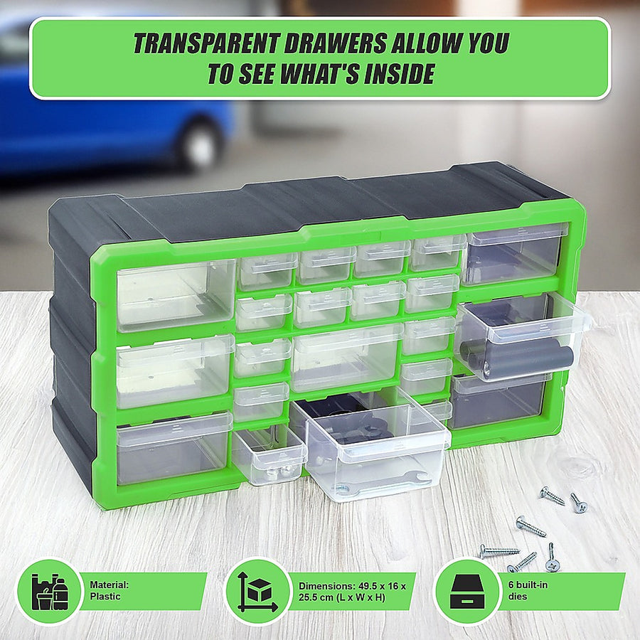 22 drawer parts storage cabinet organiser, black and green plastic, image 9