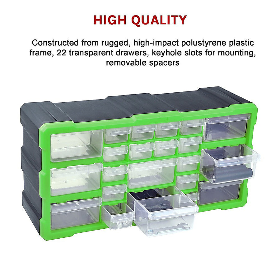 22 drawer parts storage cabinet organiser, black and green plastic, image 11
