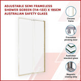 Adjustable Semi Frameless Shower Screen (114~122) x 195cm Australian Safety Glass - Side View